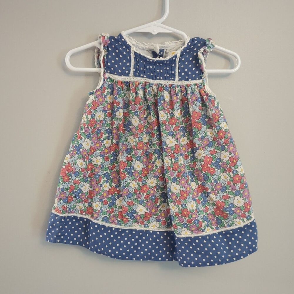 Baby Boden Polka Dot Dainty Ditsh Floral Cotton Dress - Size 3/6 Months